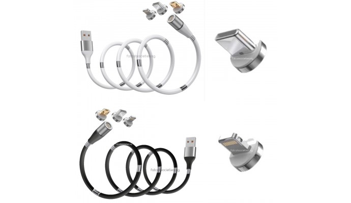 Self Winding Magnetic (Micro USB+type C+Apple) charging cable